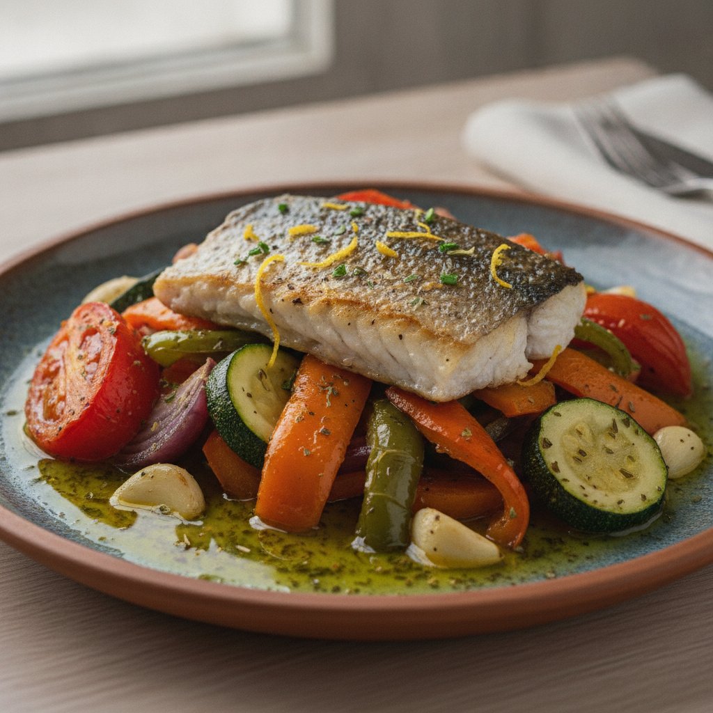 Baked Sea Bass with Vegetables