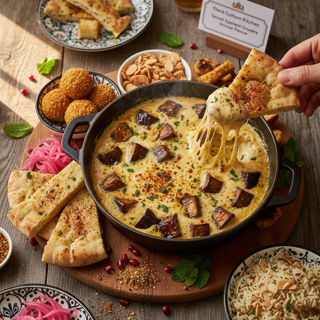 Charred Eggplant Gruyere Fondue — Spiced Eggplant Gruyere Fondue - Machboos
