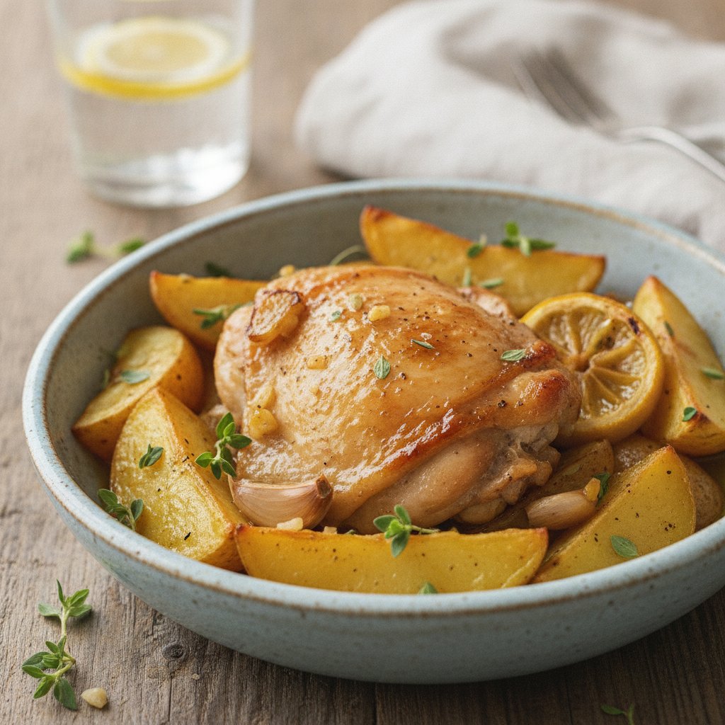 Baked Chicken with Lemon Potatoes (Low-Calorie)