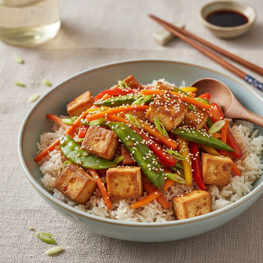Rice with Stir-Fried Vegetables and Tofu