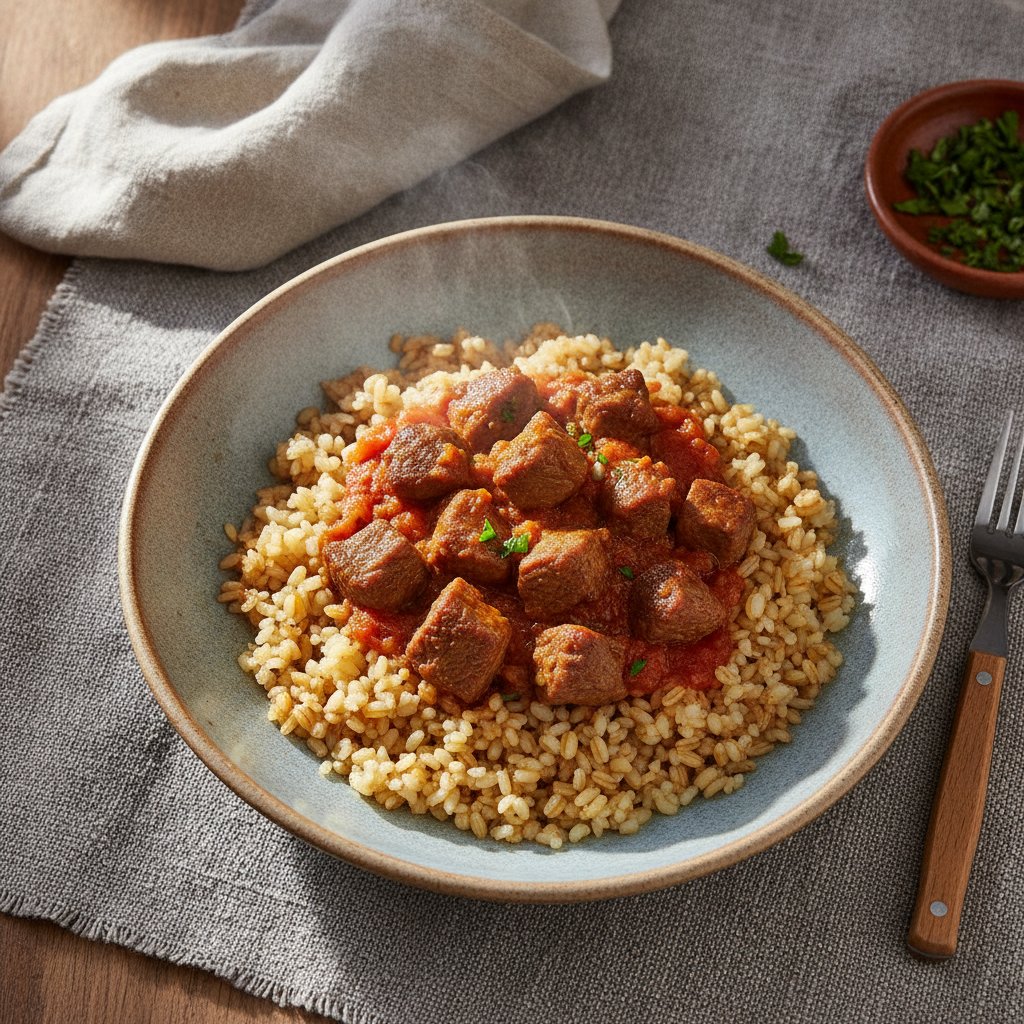 Diced Lamb over Buttered Rice (Low-Chol)