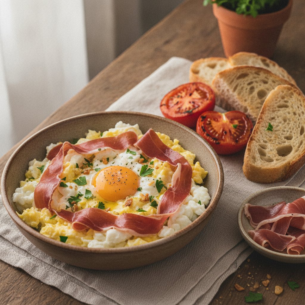 Eggs with Chopped Cured Ham (Low-Chol)