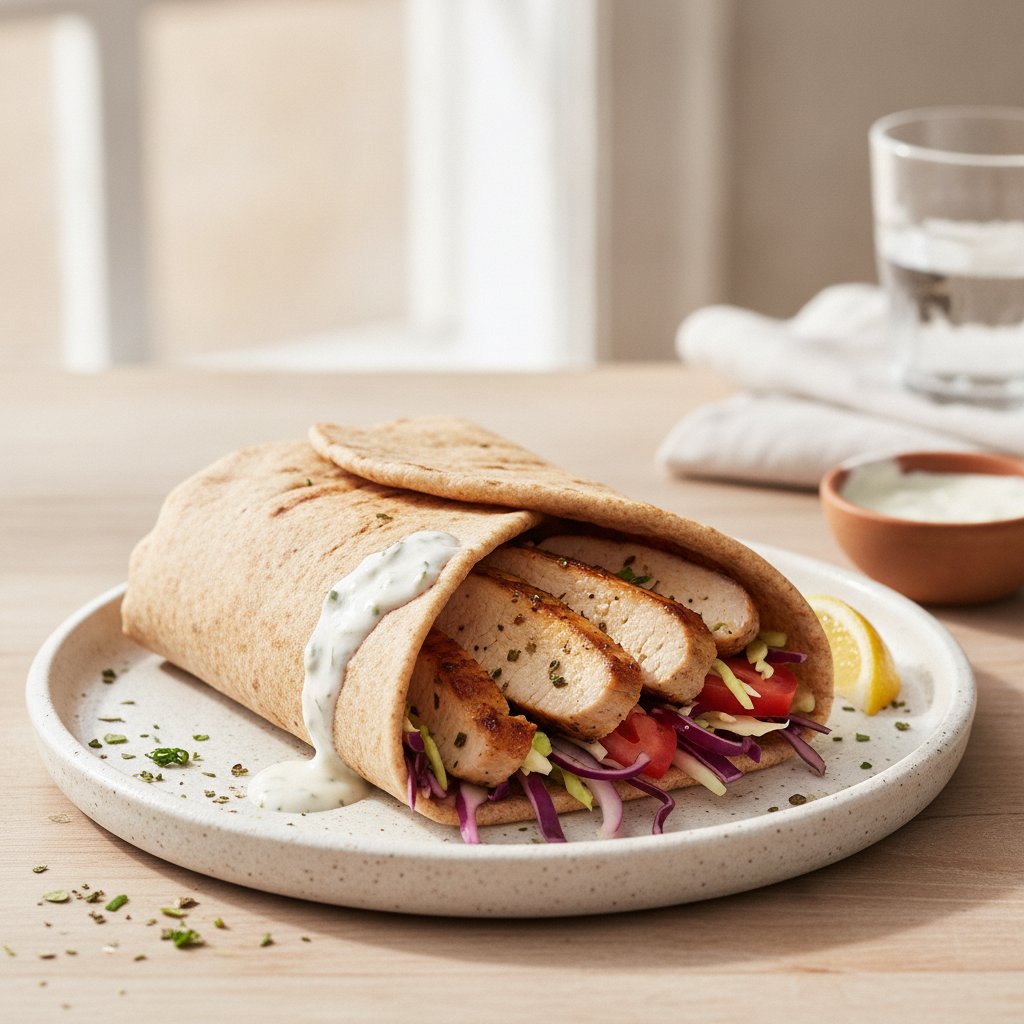 Greek Rotisserie Pork Wrap (Low-Calorie)