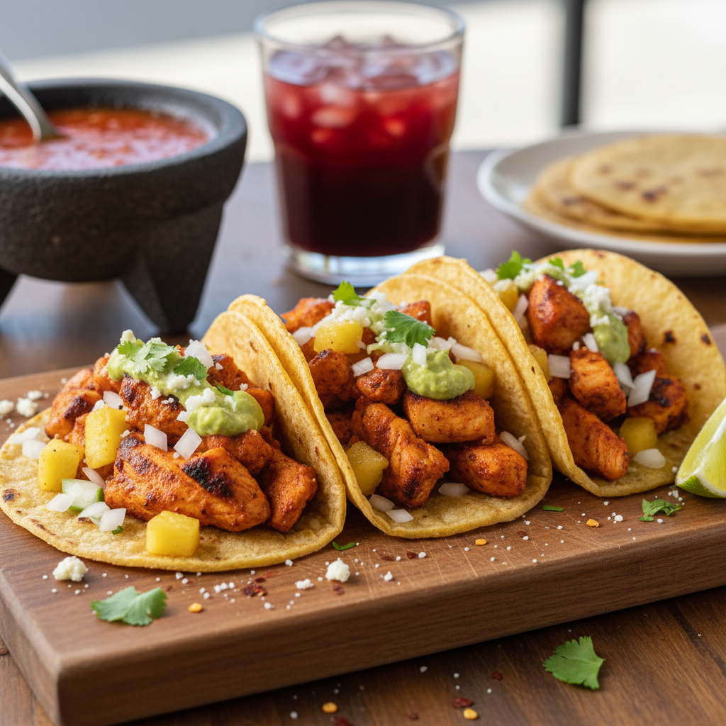 Charred Chicken Tacos with Pineapple — Pollo al Pastor Tacos