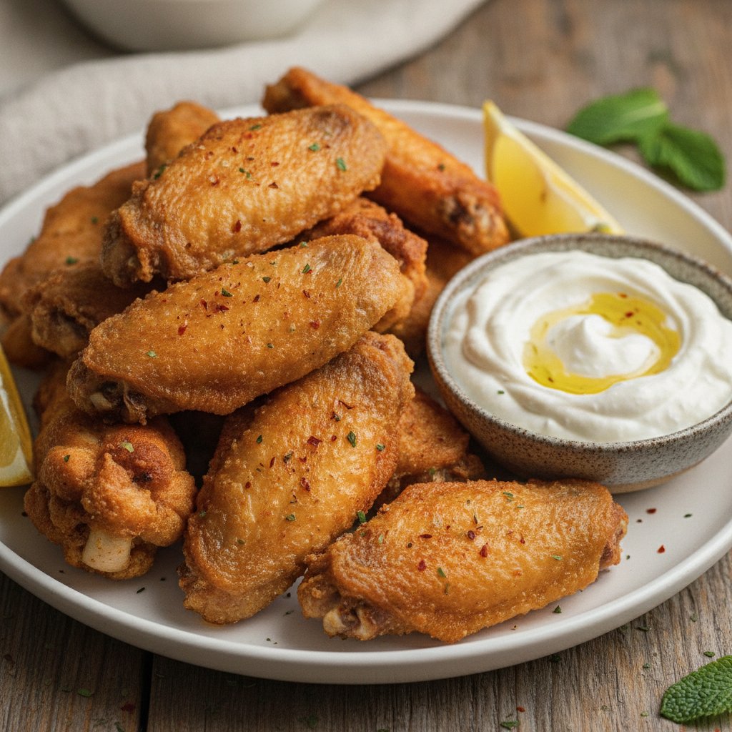 Fried Chicken Wings with Garlic Sauce