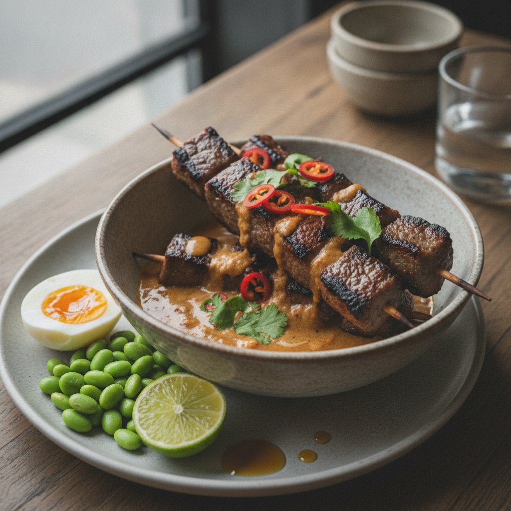 Grilled Beef Skewers with Peanut Sauce (High-Protein)