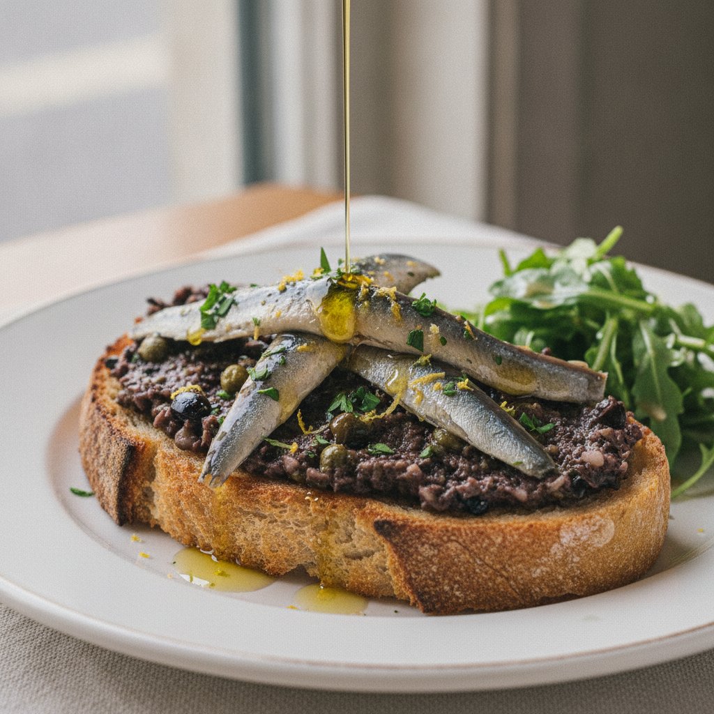 French Anchovy Olive Spread Sandwich