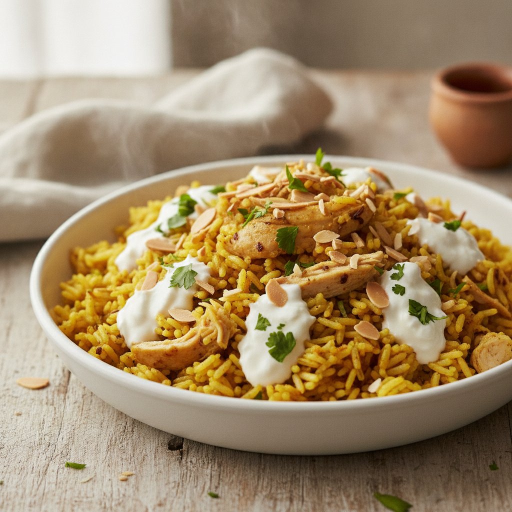 Chicken and Rice with Yogurt Sauce