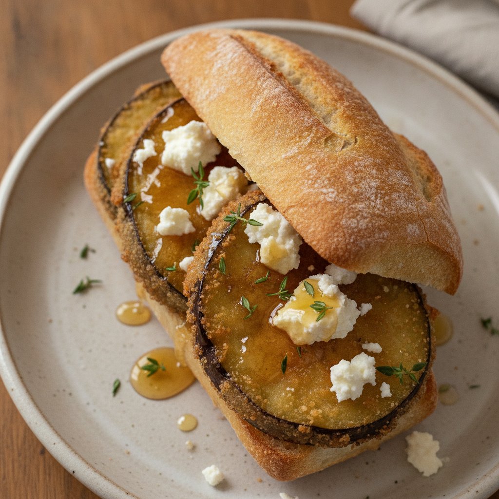 Spanish Fried Eggplant with Honey Sandwich