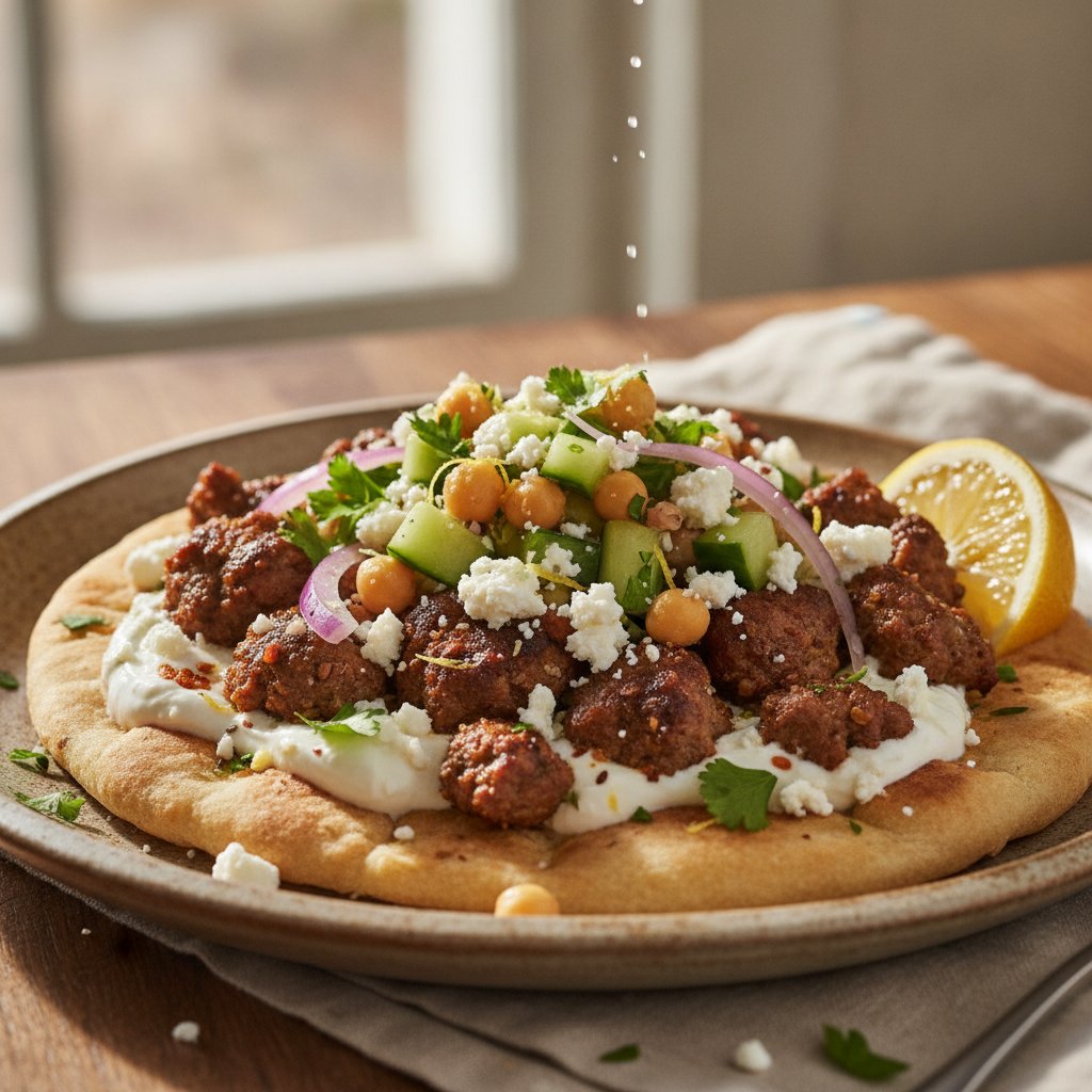 Ground Lamb Skewer Flatbread (High-Protein)