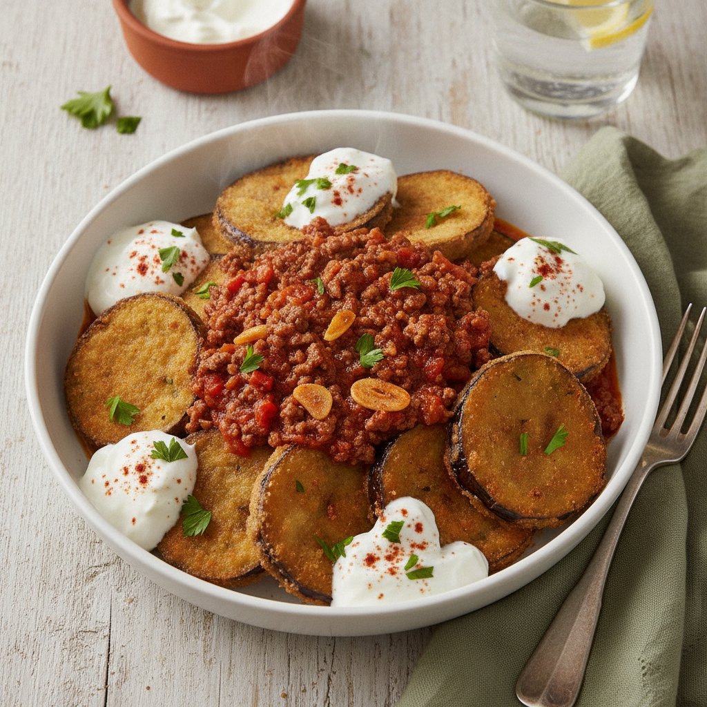 Fried Eggplant with Meat Sauce