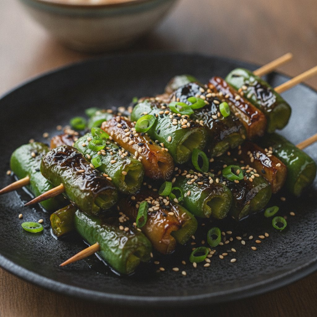 Grilled Green Pepper Skewers