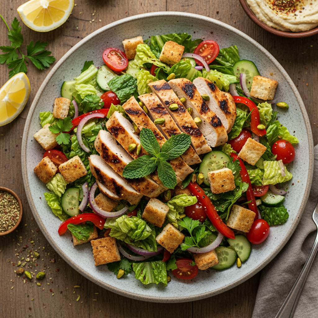 Crispy Pita Salad with Sumac Chicken — Fattoush Salad with Chicken