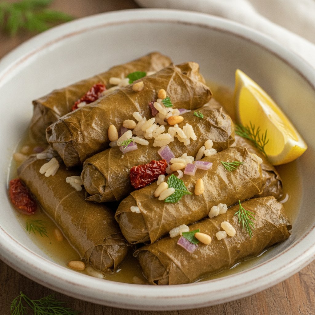 Baked Stuffed Grape Leaves with Rice (Low-Calorie)