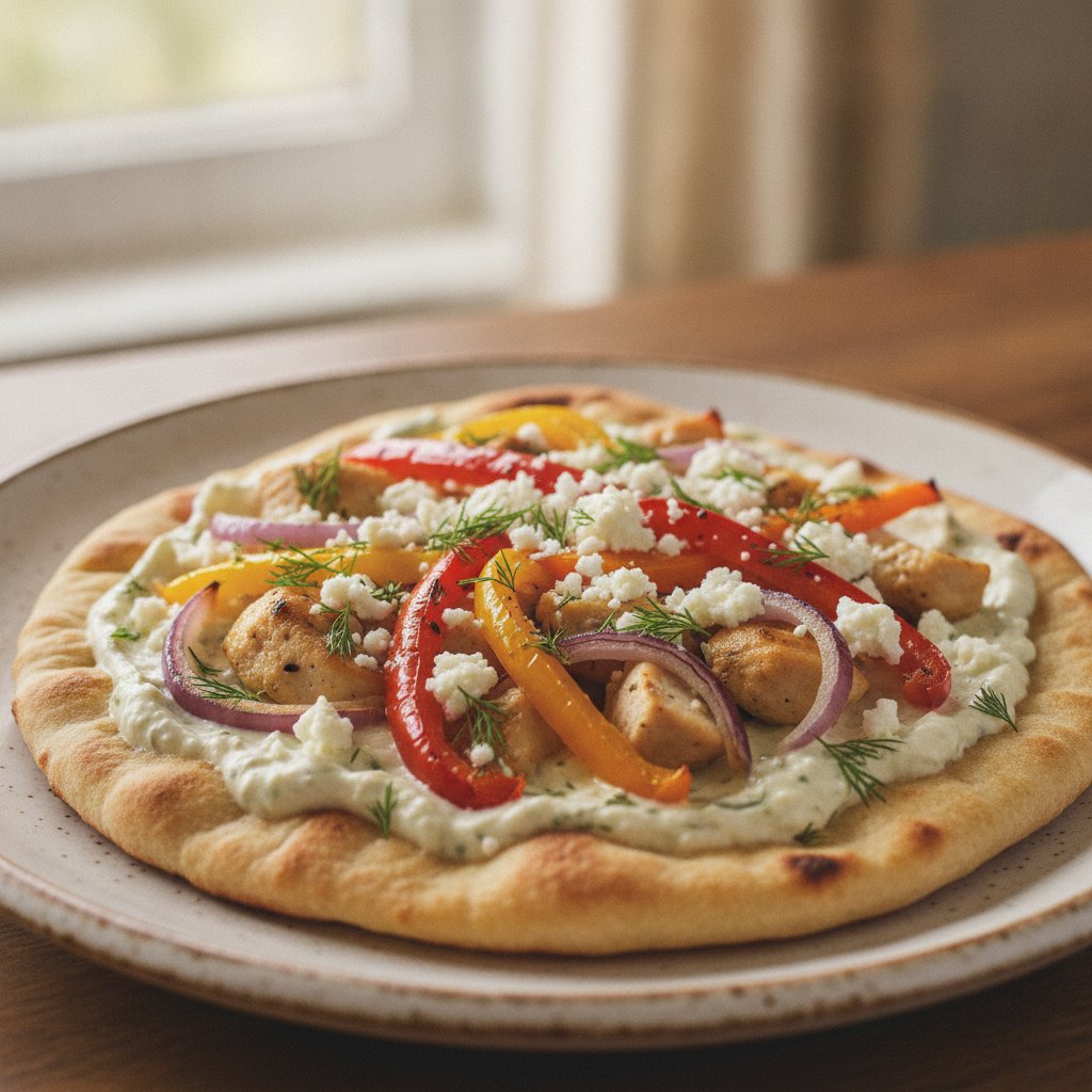 Chicken and Peppers Flatbread Bake