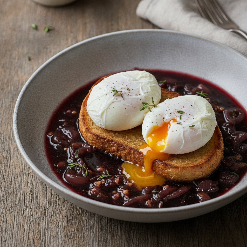 Poached Eggs in Red Wine Sauce (Gluten-Free)