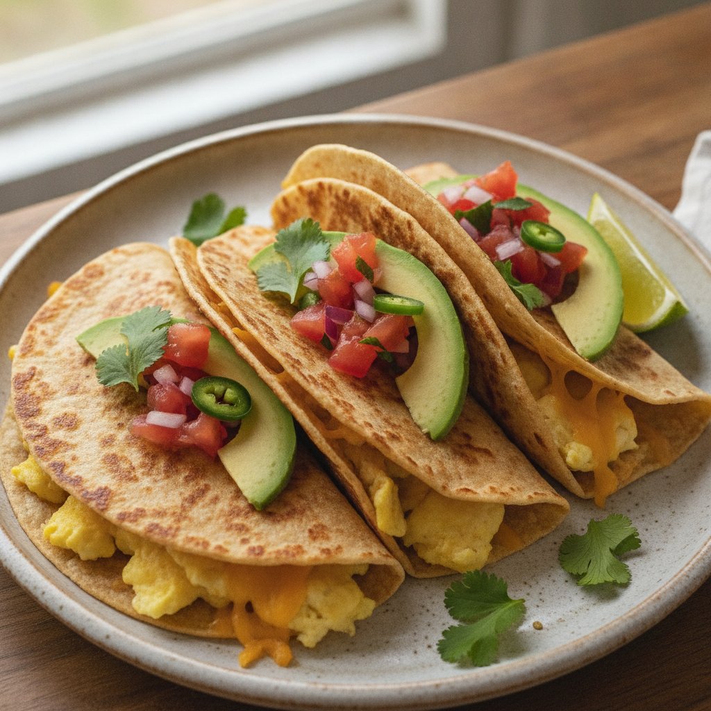 Grilled Cheese Quesadilla-Style Egg Tacos — Vegetarian Breakfast Tacos