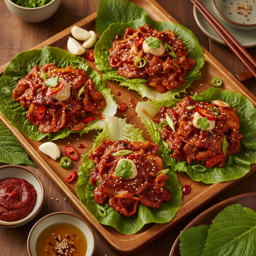 Spicy Pork Lettuce Wraps — Gochujang Pork Bulgogi Lettuce Wraps