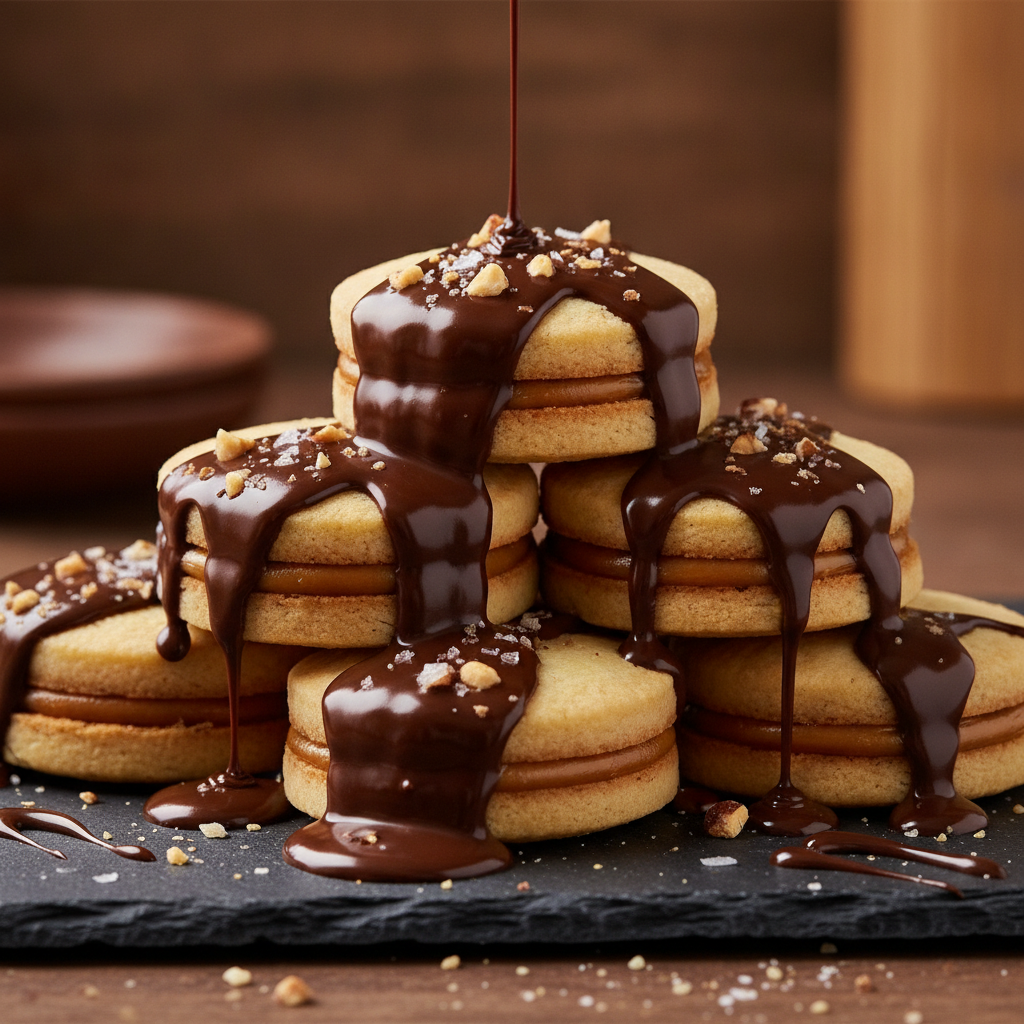 Dulce de Leche Alfajores in Molten Swiss Chocolate — Alfajores de Chocolate