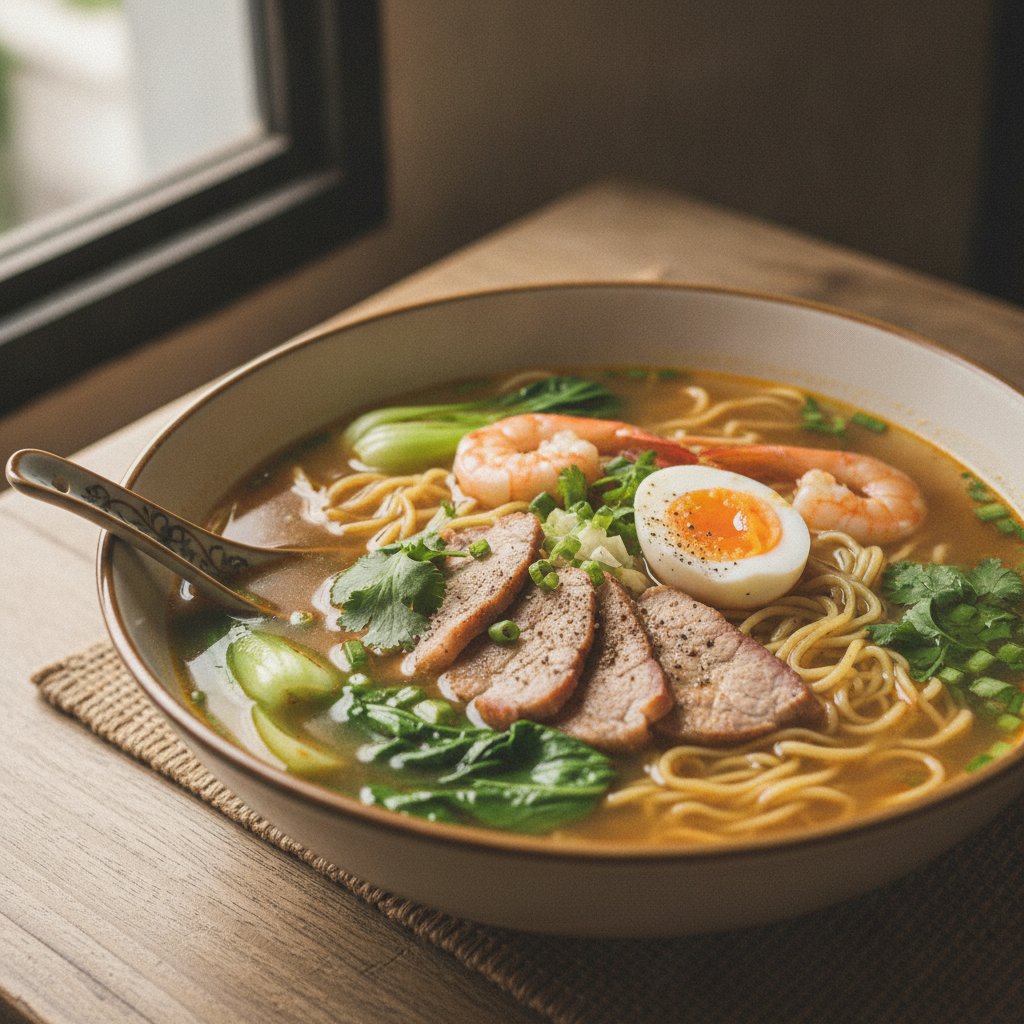 Egg Noodle Soup with Pork and Shrimp (High-Protein)