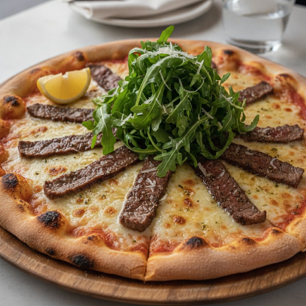 Beef Strip and Arugula Pizza
