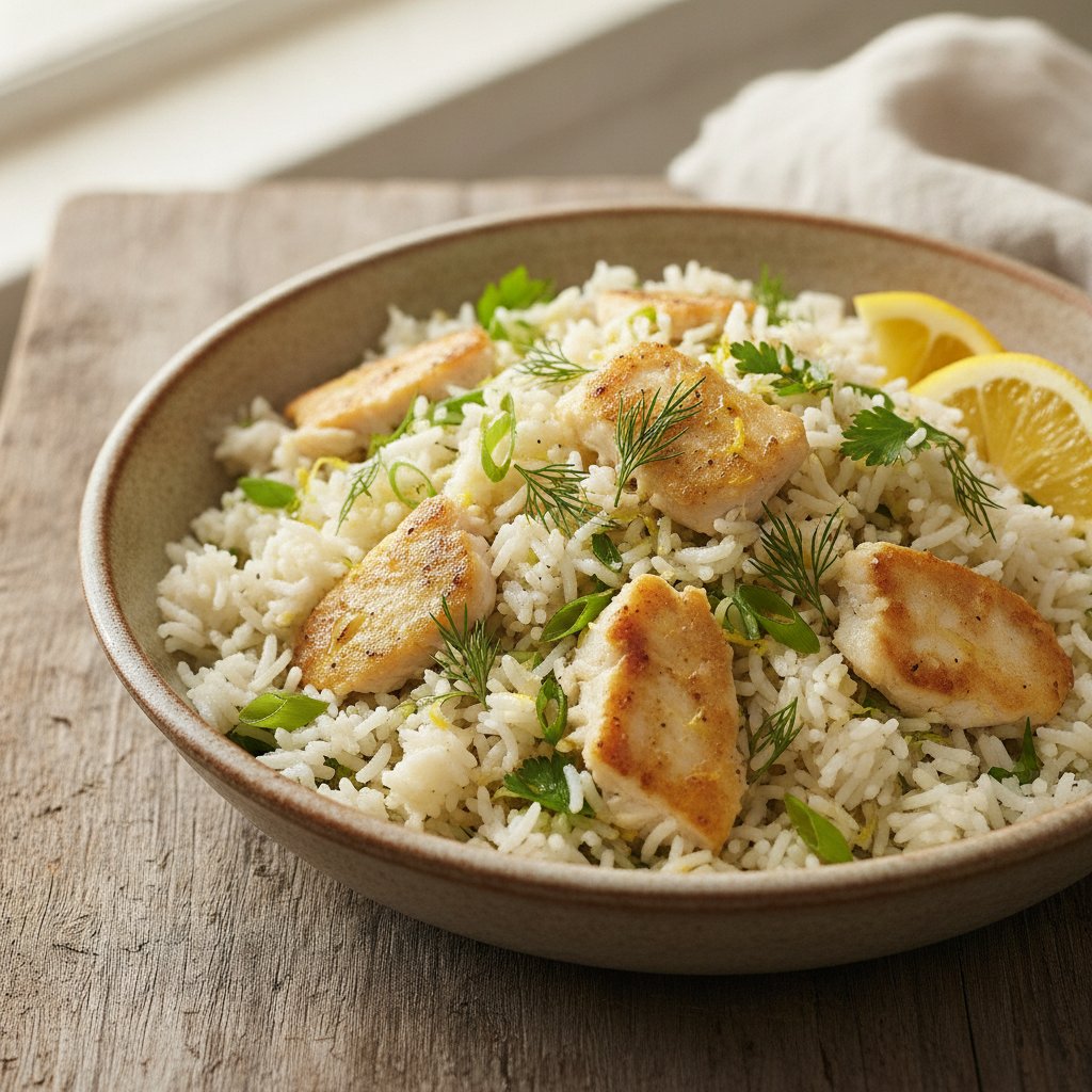 Rice with Fresh Herbs and White Fish