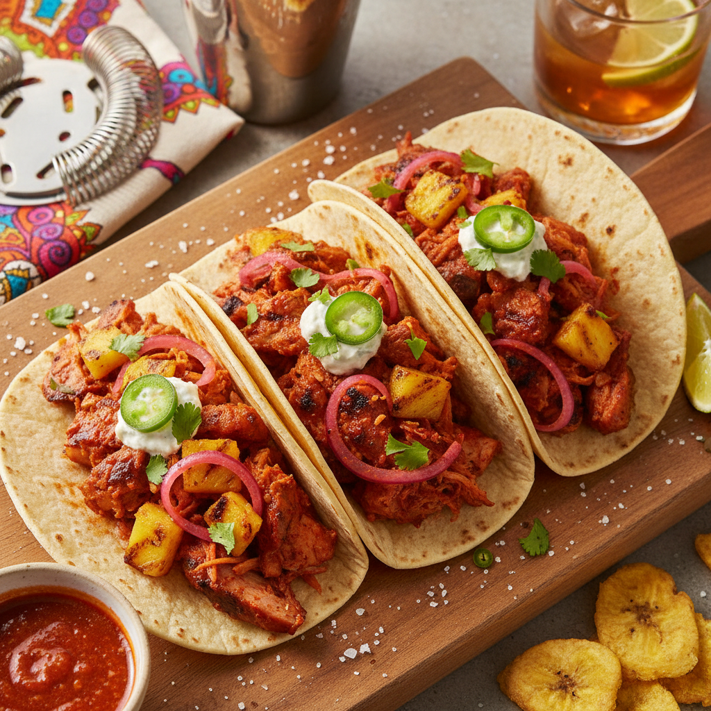 Spicy Charred Pork Tacos — Spicy Pork Tacos - Peri-Peri Al Pastor