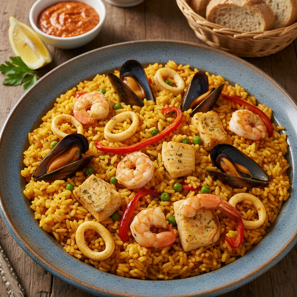 Saffron Seafood Rice with Aioli — Arroz a Banda