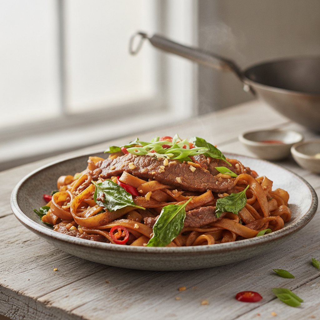 Stir-Fried Noodles With Beef And Basil
