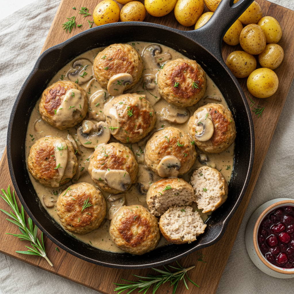 Baked Swedish-Style Turkey Meatballs