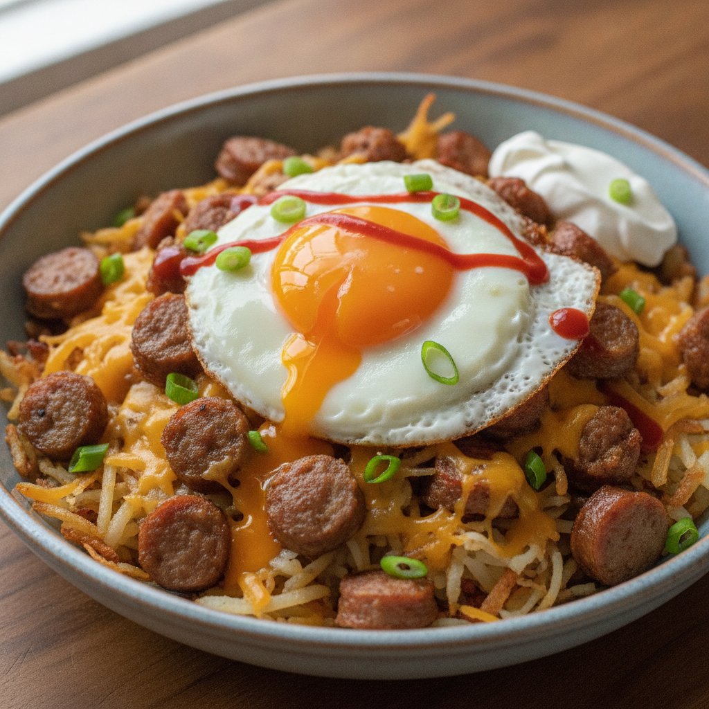 Loaded Sausage Hash Brown Bowl