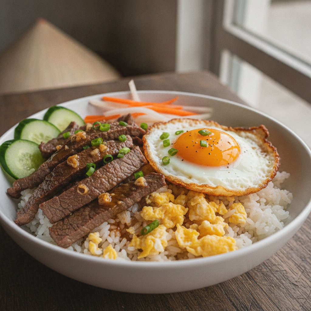 Rice with Beef and Fried Egg (High-Protein)