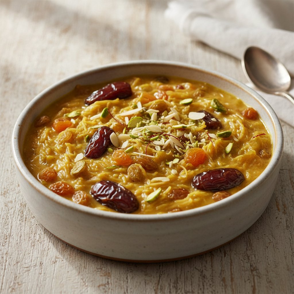 Sweet Saffron Dried Fruit Pudding