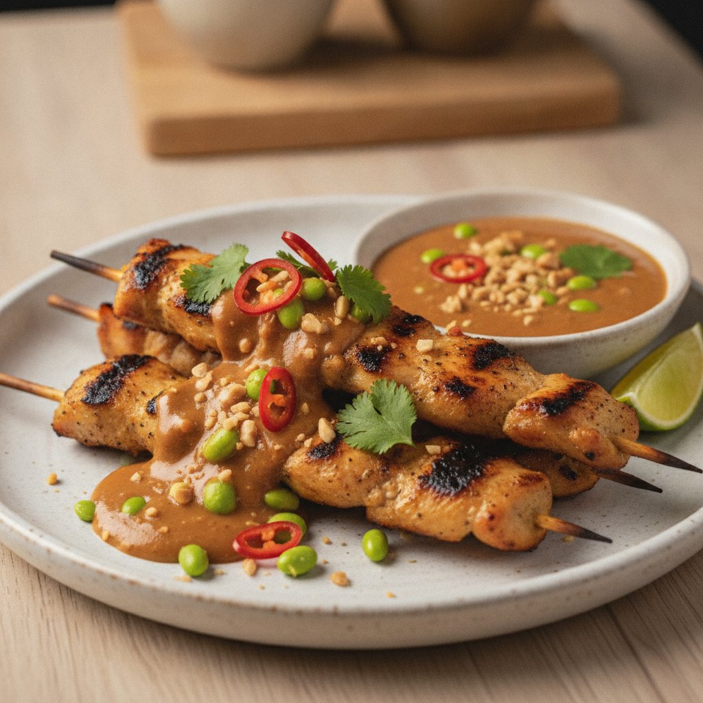 Grilled Chicken Skewers with Peanut Sauce (High-Protein)