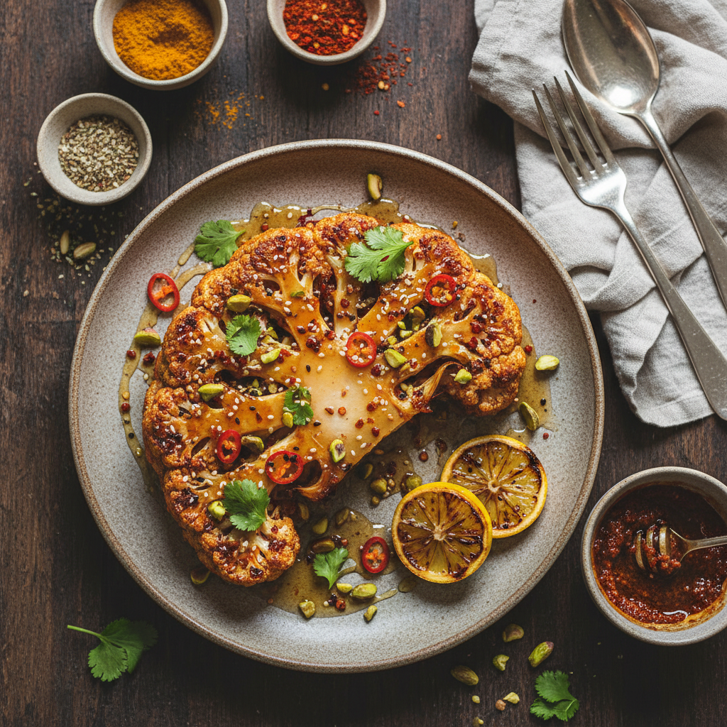 Honey Harissa Roasted Cauliflower Steak