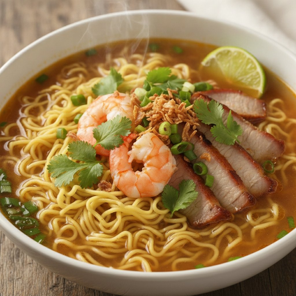 Egg Noodle Soup with Pork and Shrimp