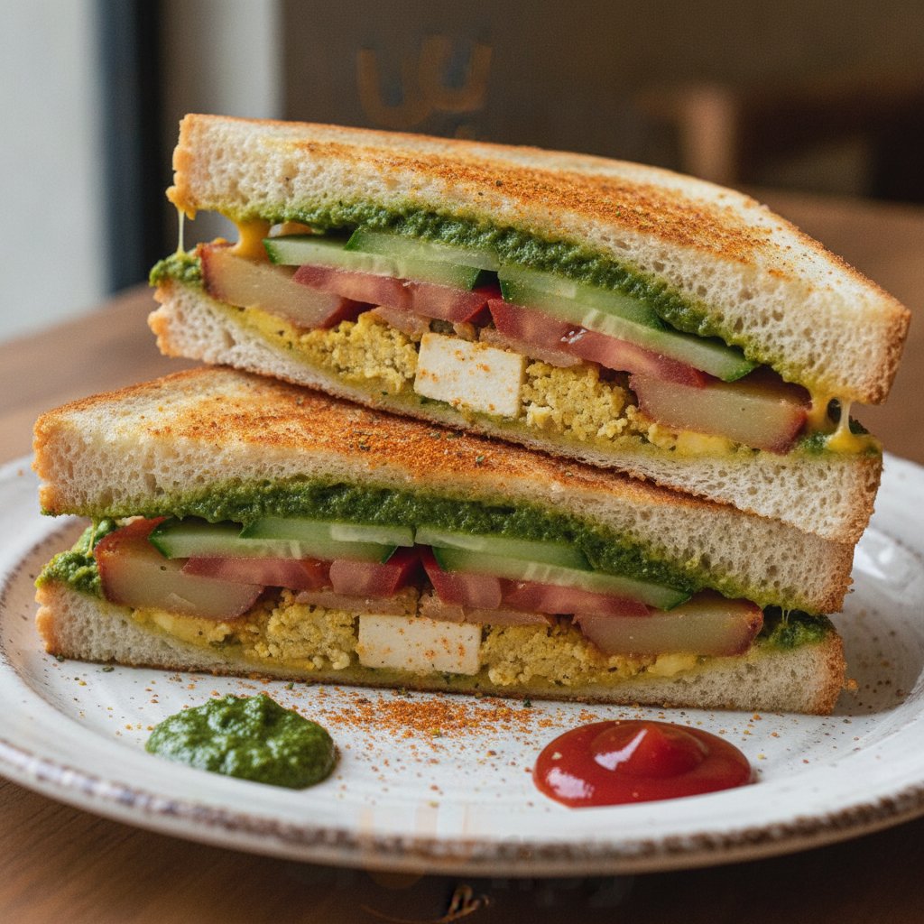 Bombay Grilled Sandwich — Spiced Vegetable & Chutney Toastie (High-Protein)