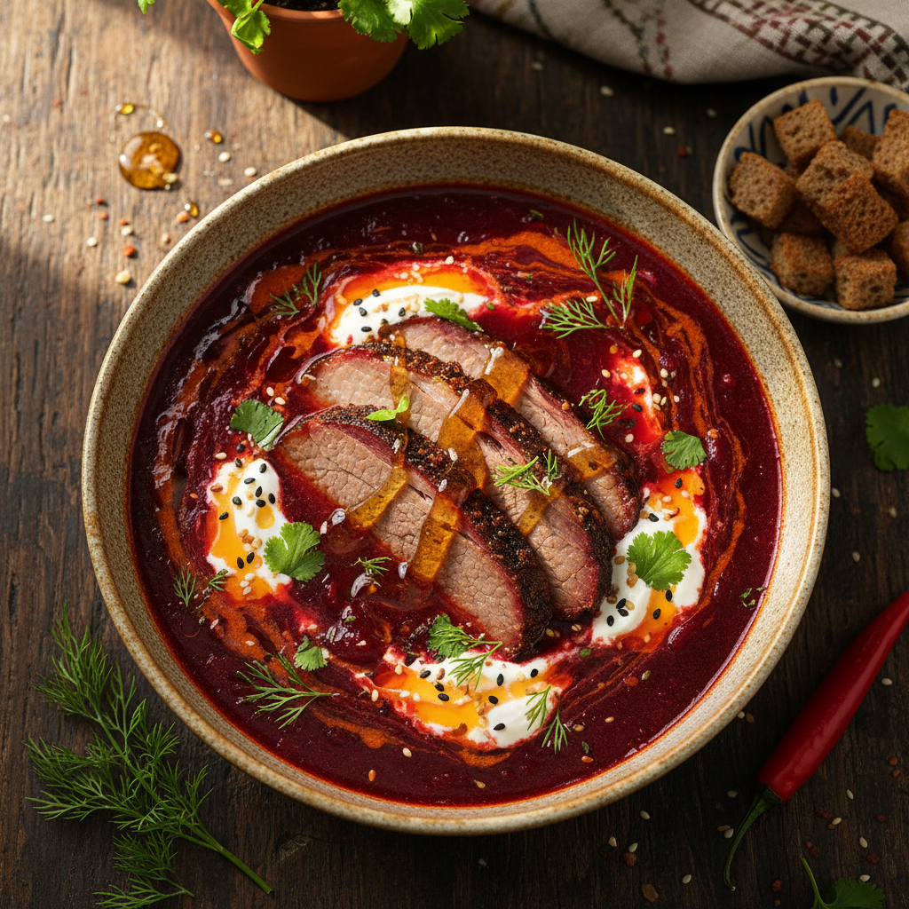 Spiced Beef Borscht with Honey — Harissa and Honey Brisket Borscht