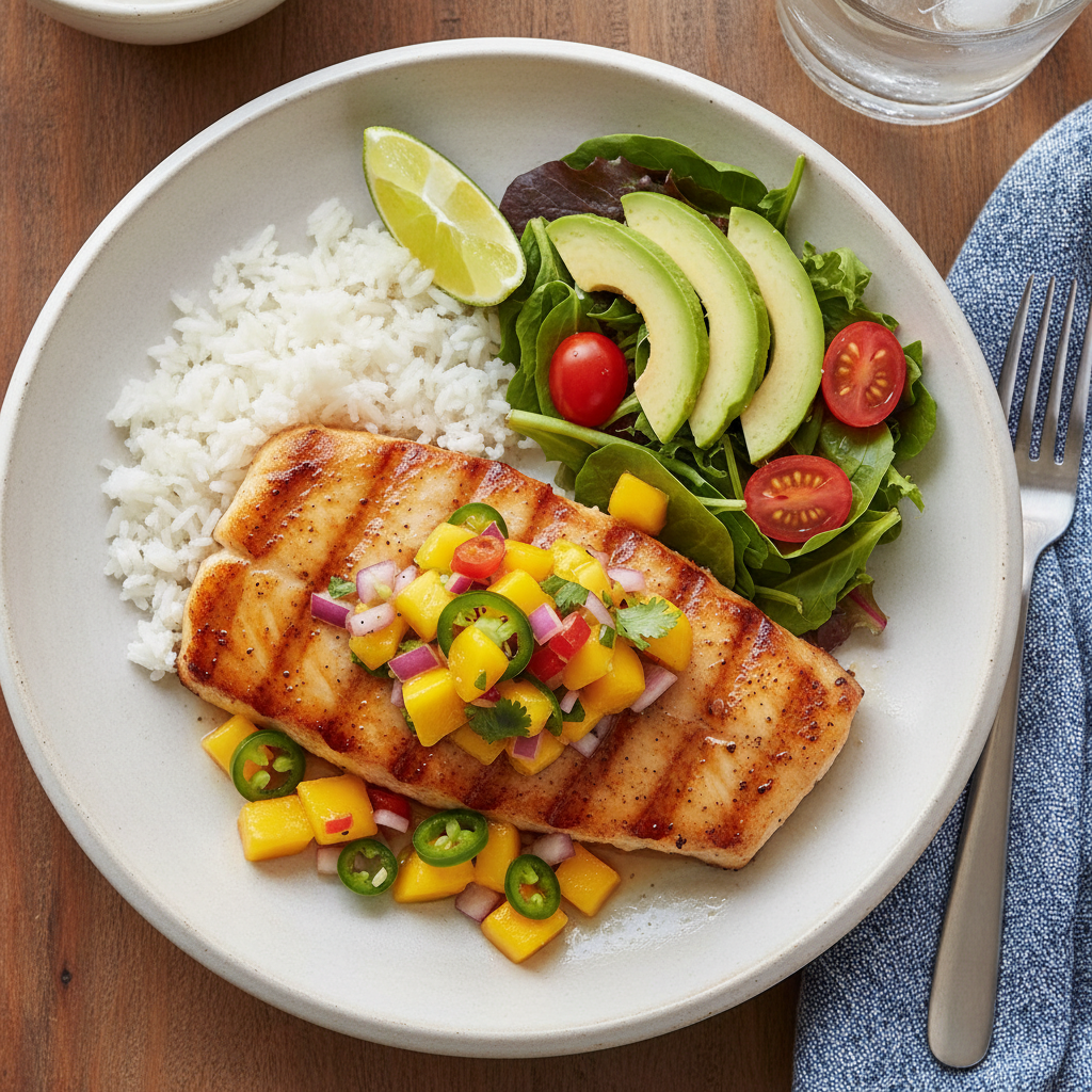 California Grilled Mahi Mahi Mango Salsa Plate