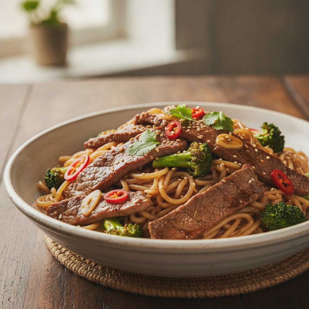 Sweet Soy Noodle Stir-Fry with Beef (Low-Calorie)
