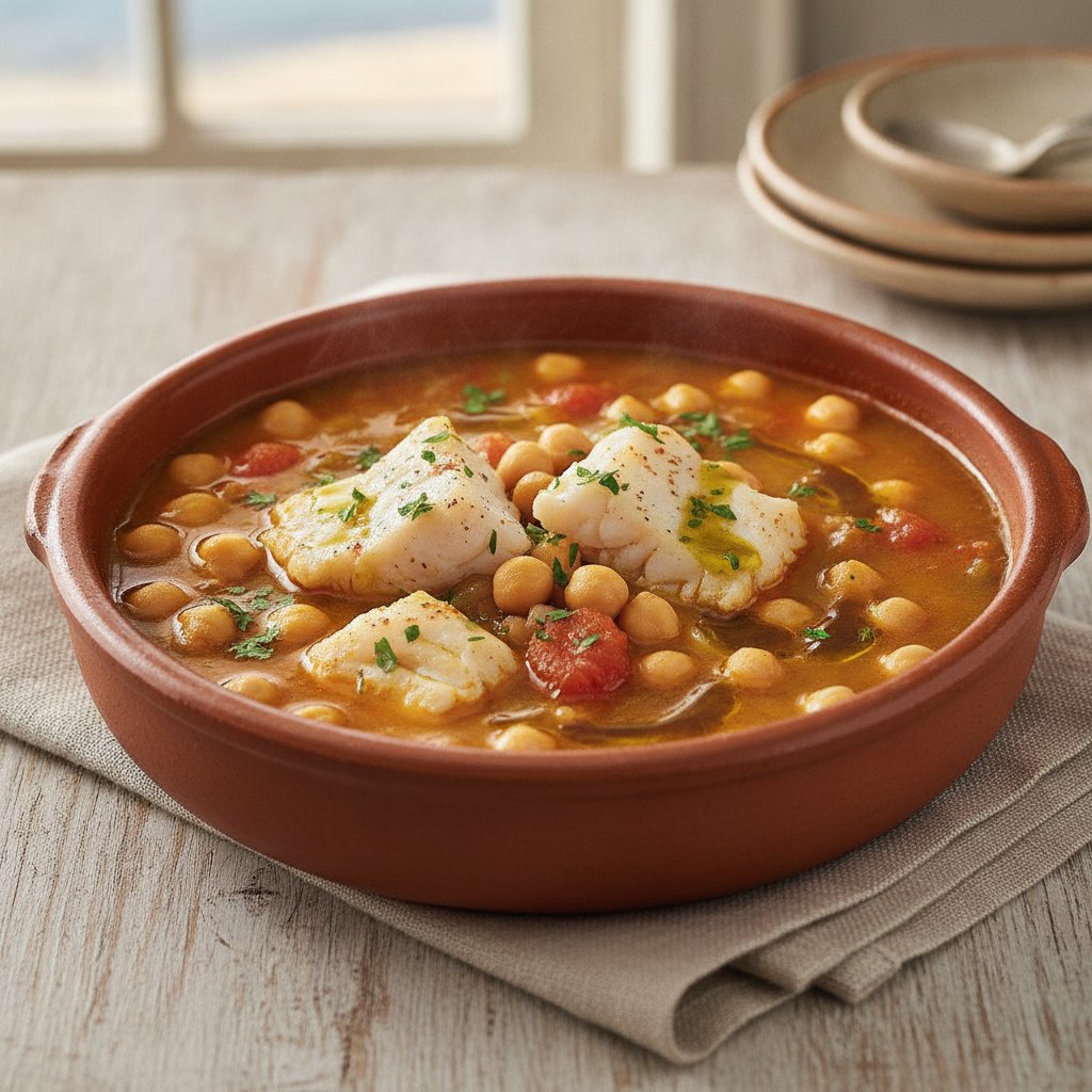 Spanish Salt Cod and Chickpea Soup Stew