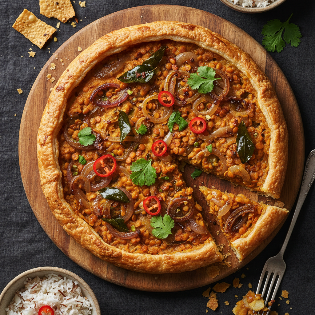 Caramelized Onion Tart with Spiced Lentils — Sri Lankan Dhal and Caramelised Onion Tarte Tatin