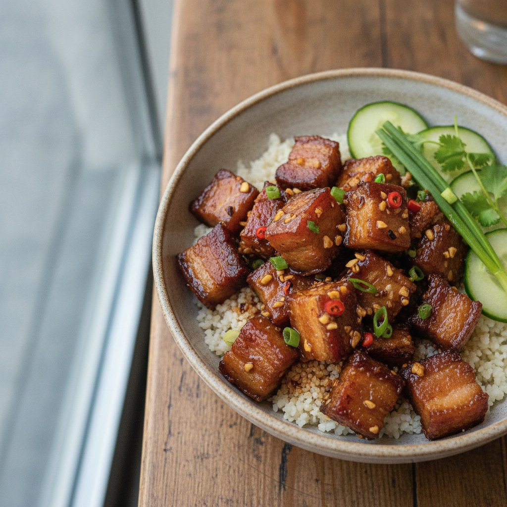Crispy Pork Belly Rice Bowl (Keto)