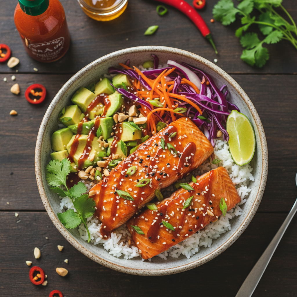 Sriracha and Honey Glazed Salmon Bowl