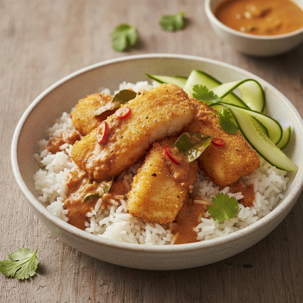 Thai Fried Fish Curry Rice Bowl
