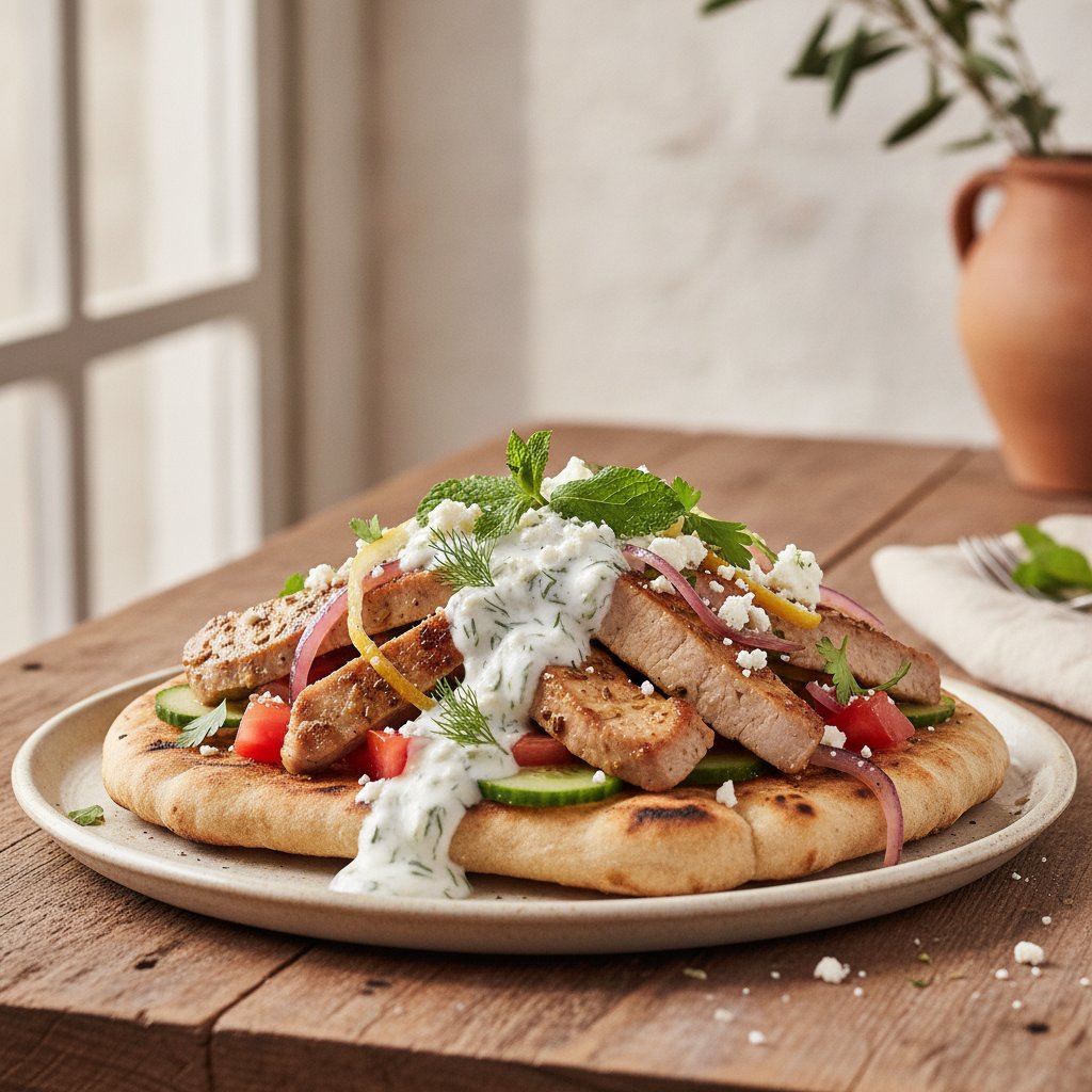 Greek Flatbread with Meat and Yogurt Sauce