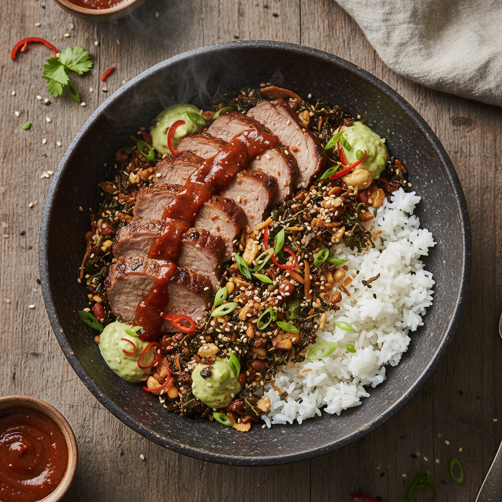 Spicy Grilled Lamb Tea Leaf Bowl