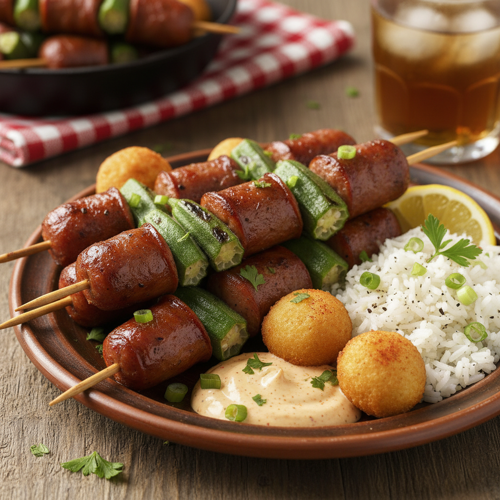 Louisiana Grilled Andouille Okra Skewer Plate