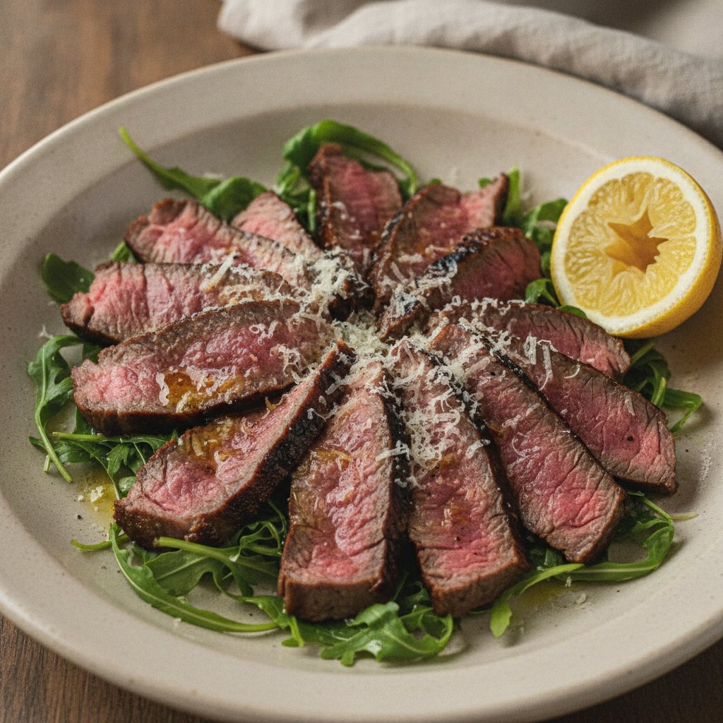 Sliced Beef Steak with Arugula (Low-Calorie)