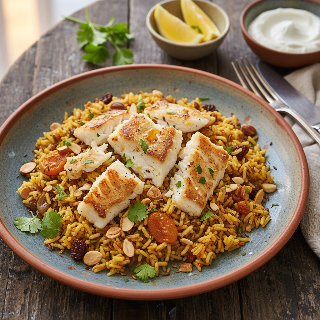 Portuguese Salt Cod with Cumin Rice Pilaf - Bacalhau Plov